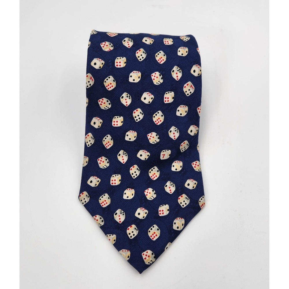 Joe Boxer Neck Tie Pointed Men's One Size Blue Allover Dice‎ Print Silk Formal